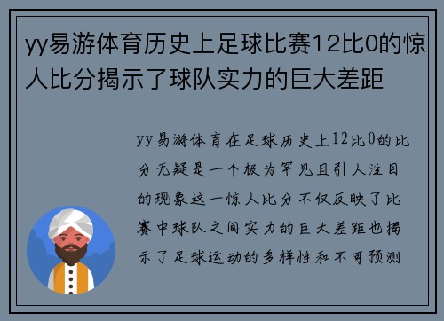 yy易游体育历史上足球比赛12比0的惊人比分揭示了球队实力的巨大差距